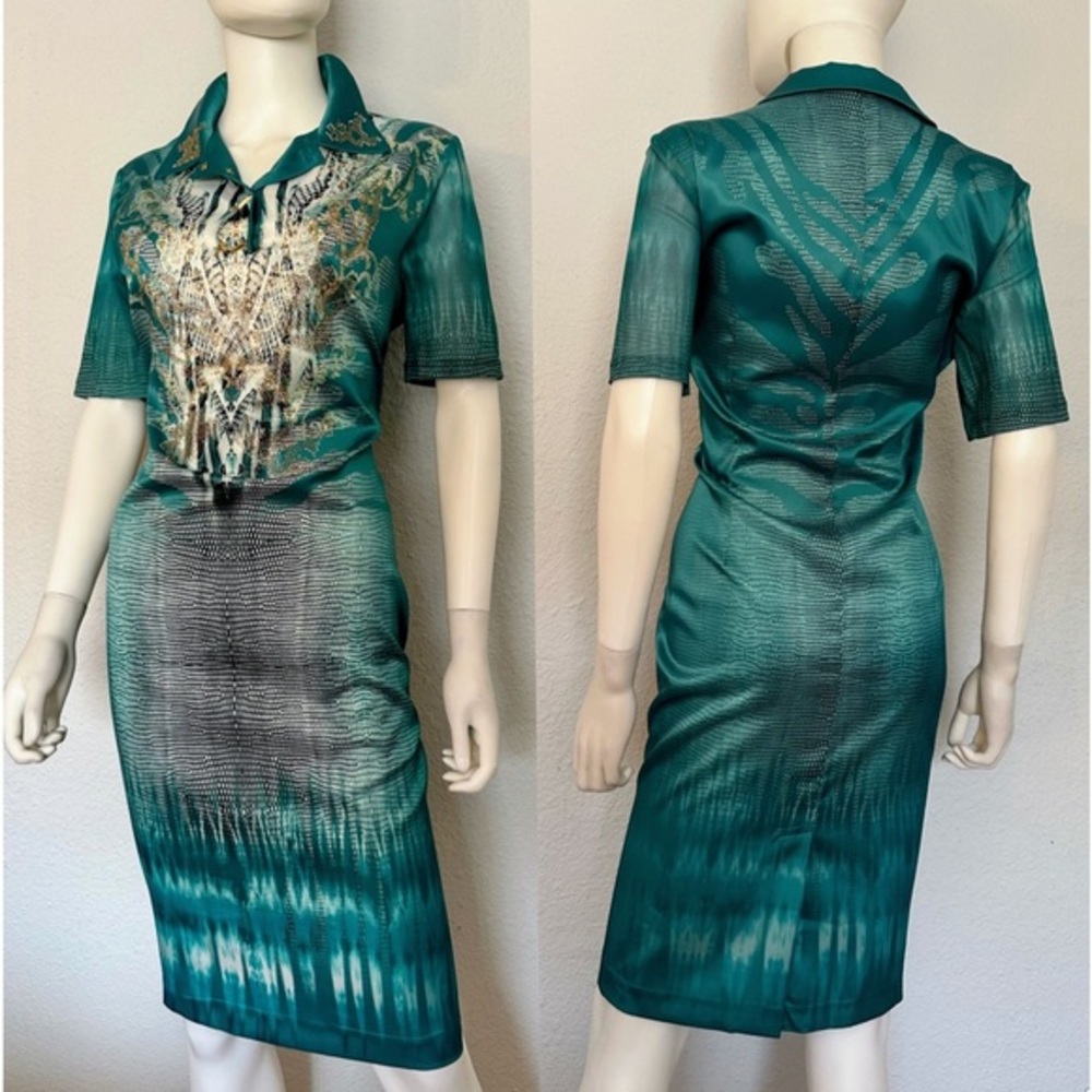 NWT POLEN POE SATIN DRESS SHORT‎ SHEER SLEEVES UNLINED COLLARED FORMAL SILK GOWN